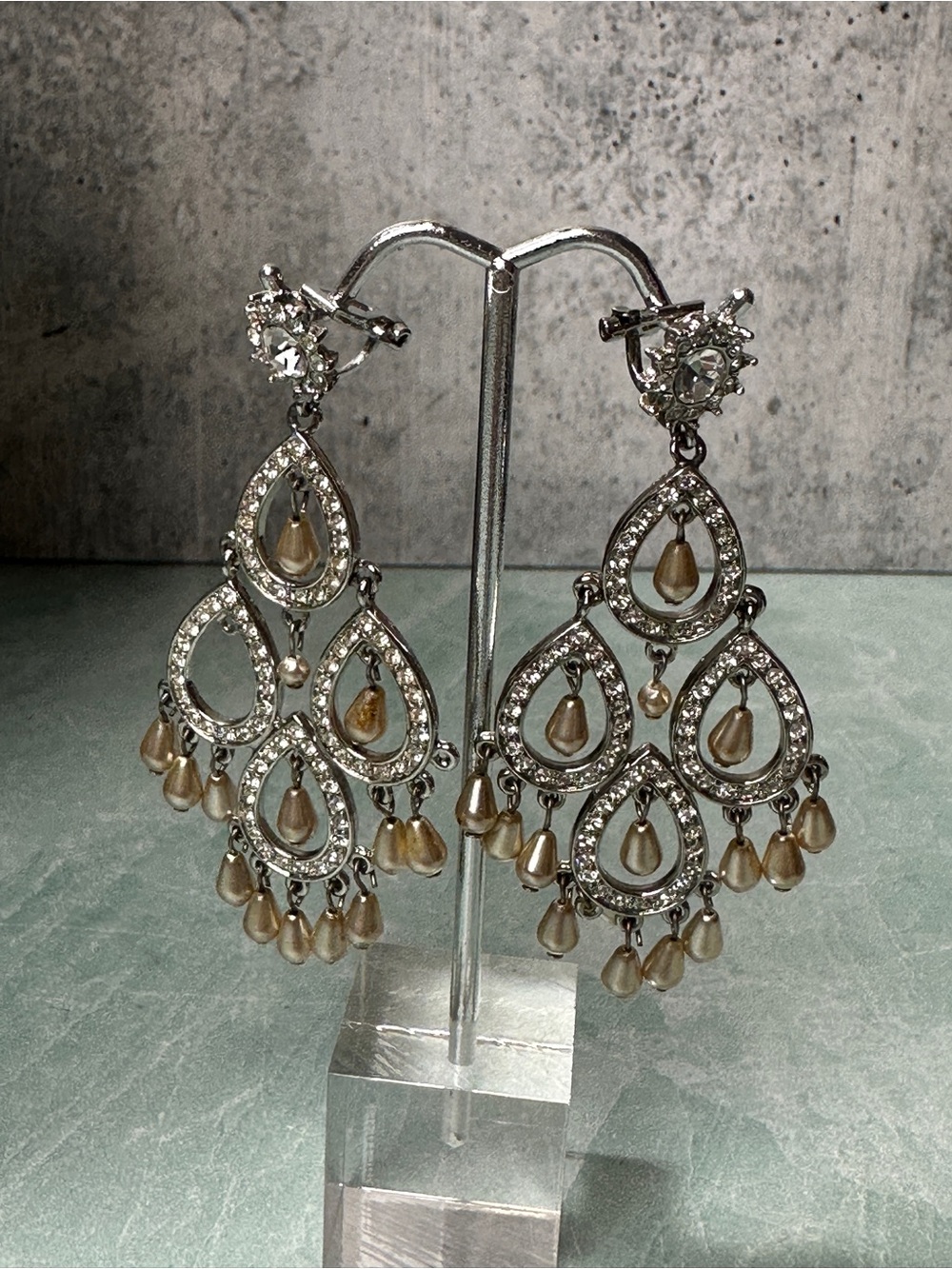 RJ Graziano Crystal-Embellished Silver Teardrop Chandelier Earrings Clip On